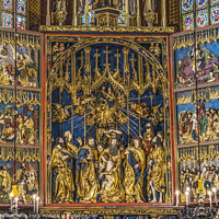 Buy canvas prints of Colorful Triptych Altar St Mary's Basilica Church Krakow Poland by William Perry