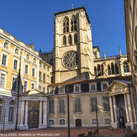 Buy canvas prints of St John the Baptist Cathedral Outside Plaza Lyon France by William Perry