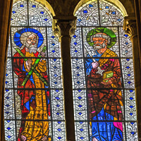 Buy canvas prints of Saints Peter Stained Glass St John Baptist Cathedral Lyon France by William Perry