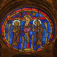 Buy canvas prints of Crucifixion Stained Glass St John Baptist Cathedral Lyon France by William Perry