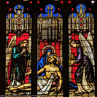 Buy canvas prints of Mary Pieta Stained Glass St John Baptist Cathedral Lyon France by William Perry