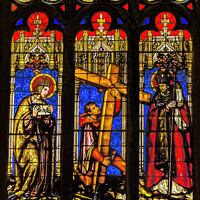 Buy canvas prints of Simon Cross Stained Glass St John Baptist Cathedral Lyon France by William Perry
