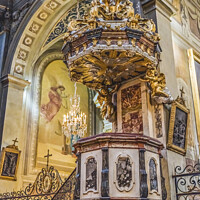 Buy canvas prints of Colorful Pulpit Hospital Hotel -Dieu Chapel Basilica Lyon France by William Perry