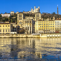 Buy canvas prints of Soane River Cathedral Notre Dame Basilica Outside Lyon France by William Perry