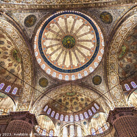 Buy canvas prints of Blue Mosque Basilica Domes Stained Glass Istanbul Turkey by William Perry