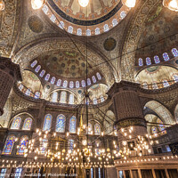 Buy canvas prints of Blue Mosque Lights Basilica Domes Stained Glass Istanbul Turkey by William Perry