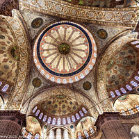 Buy canvas prints of Blue Mosque Basilica Domes Stained Glass Istanbul Turkey by William Perry