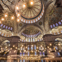 Buy canvas prints of Blue Mosque Lights Basilica Domes Stained Glass Istanbul Turkey by William Perry