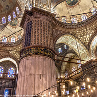 Buy canvas prints of Blue Mosque Pillar Lights Basilica Domes Stained Glass Istanbul  by William Perry