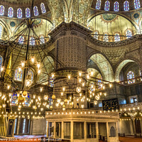 Buy canvas prints of Blue Mosque Minbar Mihrab Lights Basilica Domes Istanbul Turkey by William Perry
