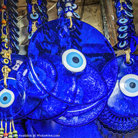 Buy canvas prints of Colorful Blue Evil Eye Ornaments Charms Grand Bazaar Istanbul Tu by William Perry