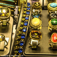 Buy canvas prints of Colorful Golden Gem Rings Jewelry Grand Bazaar Istanbul Turkey by William Perry