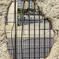 Buy canvas prints of Hole Rebar Street Remains Wall Park Berlin Germany by William Perry