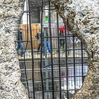 Buy canvas prints of Hole Rebar Street Walkers Remains Wall Park Berlin Germany by William Perry