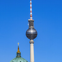 Buy canvas prints of Two Crosses East German TV Tower Cathedral Berlin Germany by William Perry