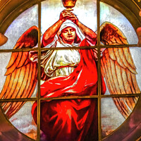 Buy canvas prints of Angel Cup Stained Glass Cathedral Berlin Germany by William Perry