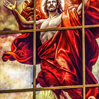 Buy canvas prints of Christ Rising Ascension Stained Glass Cathedral Berlin Germany by William Perry