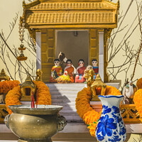 Buy canvas prints of Golden Yellow Spirit House Flower Market Bangkok Thailand by William Perry