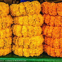 Buy canvas prints of Colorful Marigold Wreaths Flower Market Bangkok Thailand by William Perry