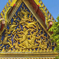 Buy canvas prints of Temple Guardians Fighting Pavilion Roof Wat Pho Bangkok Thailand by William Perry