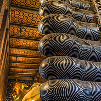 Buy canvas prints of  Reclining Buddha Toes Feet Wat Pho Bangkok Thailand by William Perry
