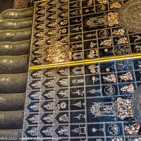 Buy canvas prints of  Reclining Buddha Designs Mother of Pearl Feet Wat Pho Bangkok T by William Perry