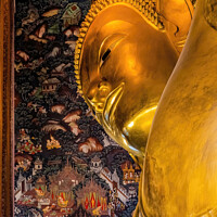 Buy canvas prints of  Reclining Buddha Head Wat Pho Bangkok Thailand by William Perry