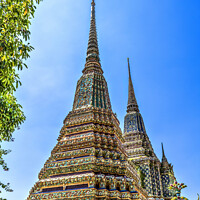 Buy canvas prints of Ceramic Chedis Spires Pagodas Wat Pho Bangkok Thailand by William Perry