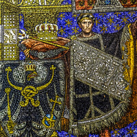 Buy canvas prints of Knight Mosaic Kaiser Wilhelm Memorial Church Berlin Germany by William Perry
