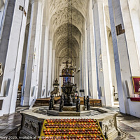 Buy canvas prints of Baptism Font Candles St Mary's Church Gdansk Poland by William Perry