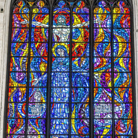 Buy canvas prints of Mary Jesus Stained Glass Altar St Mary's Church Gdansk Poland by William Perry