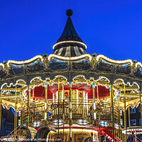 Buy canvas prints of Colorful Illuminated Carousel Historic Inner Harbor Port Gdansk  by William Perry
