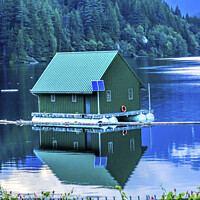 Buy canvas prints of Green Building Capilano Reservoir Lake Reflection Vancouver Brit by William Perry