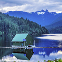 Buy canvas prints of Capilano Reservoir Two Lions Mountains Vancouver BC Canada by William Perry