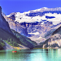 Buy canvas prints of Lake Louise Canoes Banff National Park Alberta Canada by William Perry