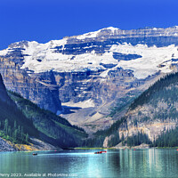 Buy canvas prints of Lake Louise Canoes Snow Mountains Banff National Park Alberta Ca by William Perry