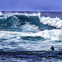 Buy canvas prints of Surfer Looking Large Wave Waimea Bay North Shore Oahu Hawaii by William Perry