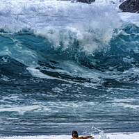 Buy canvas prints of Surfer Paddling Out Wave Waimea Bay North Shore Oahu Hawaii by William Perry