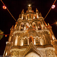 Buy canvas prints of Christmas Archangel Church Night San Miguel de Allende Mexico by William Perry