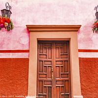Buy canvas prints of Pink Red Wall Brown Door Christmas San Miguel Allende Mexico by William Perry