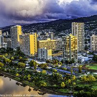 Buy canvas prints of Colorful Pink Clouds Buildings Waikiki Ala Wai Canal Honolulu Ha by William Perry