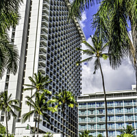 Buy canvas prints of Colorful Hotels Palm Trees Waikiki Beach Honolulu Hawaii by William Perry