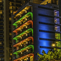 Buy canvas prints of Colorful Illuminated Hotel Christmas Lights Waikiki Honolulu Haw by William Perry