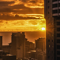 Buy canvas prints of Colorful Sunset Pacific Ocean Buildings Waikiki Honolulu Hawaii by William Perry