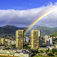 Buy canvas prints of Colorful Double Rainbows Buildings Tantalus Waikiki Honolulu Haw by William Perry
