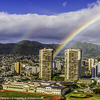 Buy canvas prints of Colorful Double Rainbows Buildings Waikiki Honolulu Hawaii by William Perry