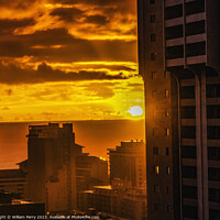 Buy canvas prints of Colorful Sunset Pacific Ocean Buildings Waikiki Honolulu Hawaii by William Perry