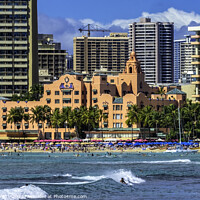 Buy canvas prints of Colorful Hotels Swimmers Surfers Waikiki Beach Honolulu Hawaii by William Perry