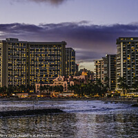 Buy canvas prints of Sunset Ocean Buildings Waikiki Honolulu Hawaii by William Perry