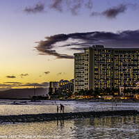 Buy canvas prints of Colorful Sunset Breakwater Tourists Pacific Ocean Buildings Waik by William Perry
